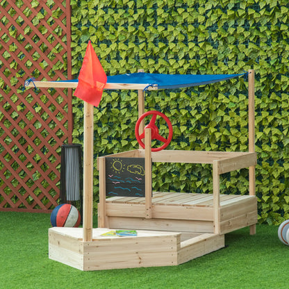 Kids Wooden Sandbox with Cover, Foldable Sandpit, Outdoor, Natural Wood Sandboxes & Accessories at Gallery Canada