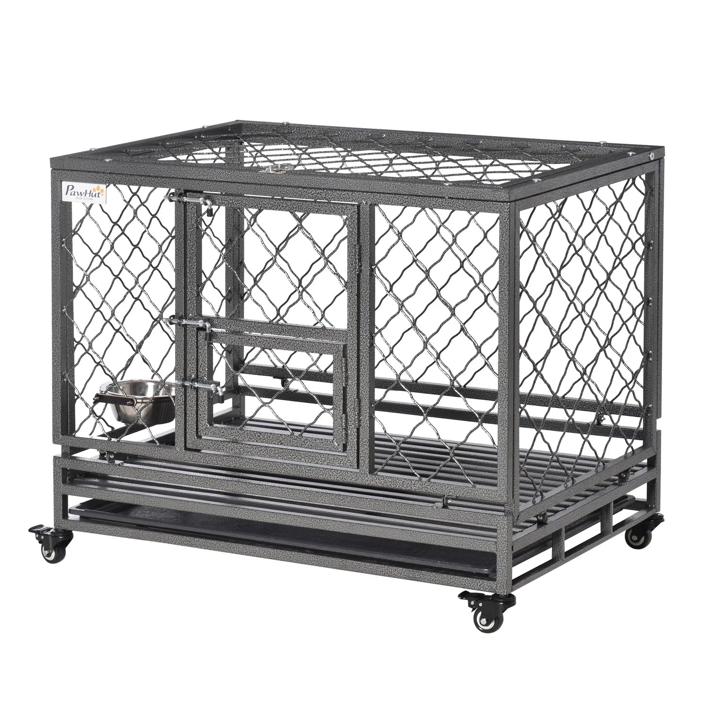Heavy Duty Dog Crate With Wheels, Openable Top, Removable Tray, 36.4" x 24.4" x 31.1" Houses, Kennels & Pens Black at Gallery Canada