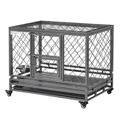 Heavy Duty Dog Crate With Wheels, Openable Top, Removable Tray, 36.4" x 24.4" x 31.1" Houses, Kennels & Pens Black at Gallery Canada
