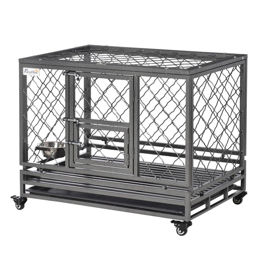 Heavy Duty Dog Crate With Wheels, Openable Top, Removable Tray, 36.4" x 24.4" x 31.1" Houses, Kennels & Pens Black at Gallery Canada