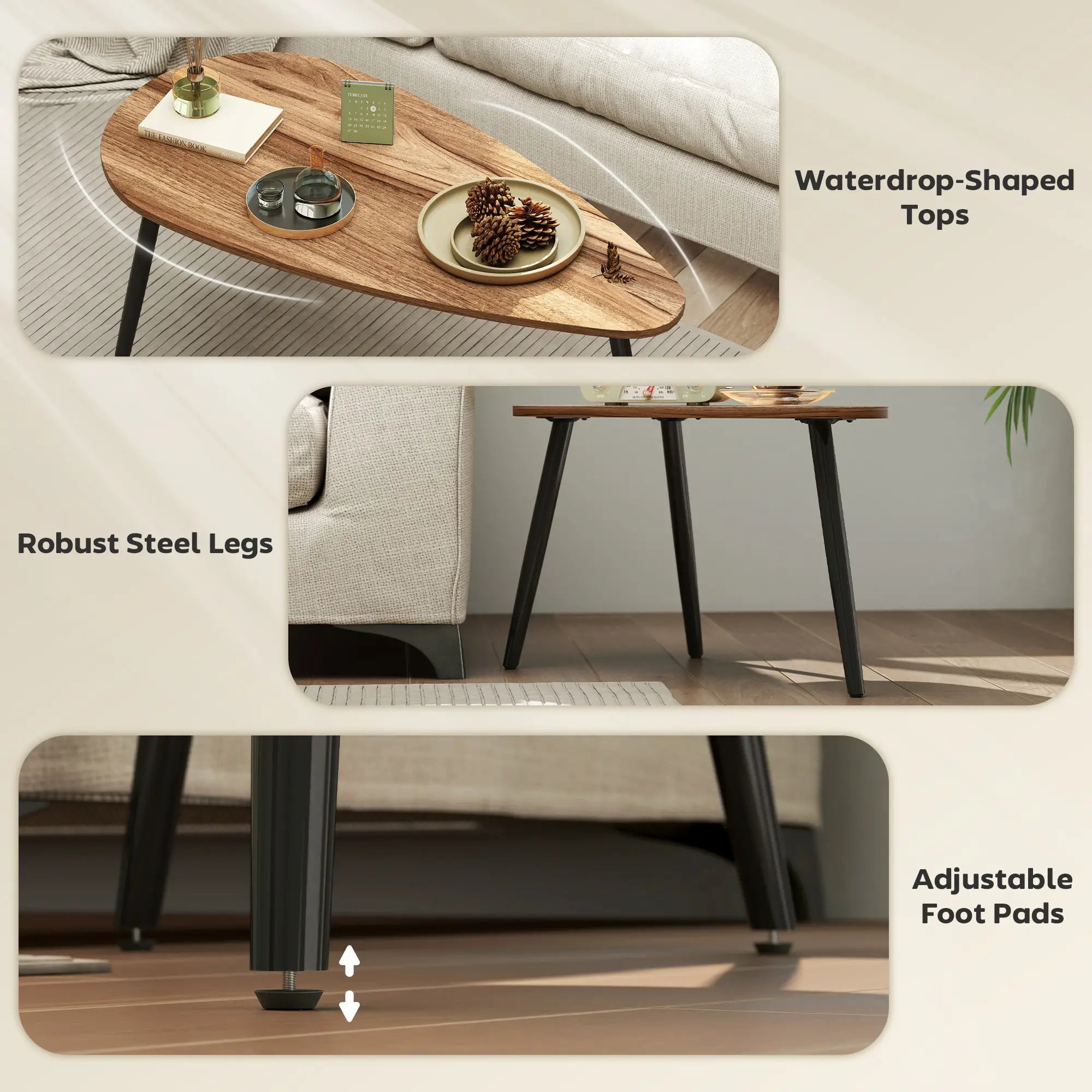 2 Pc Coffee Table Set, Industrial Nest Tables, Steel Legs, Brown Coffee Tables at Gallery Canada