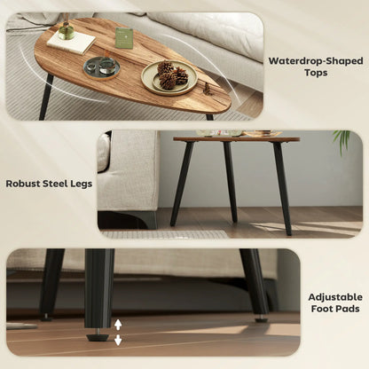 2 Pc Coffee Table Set, Industrial Nest Tables, Steel Legs, Brown Coffee Tables at Gallery Canada