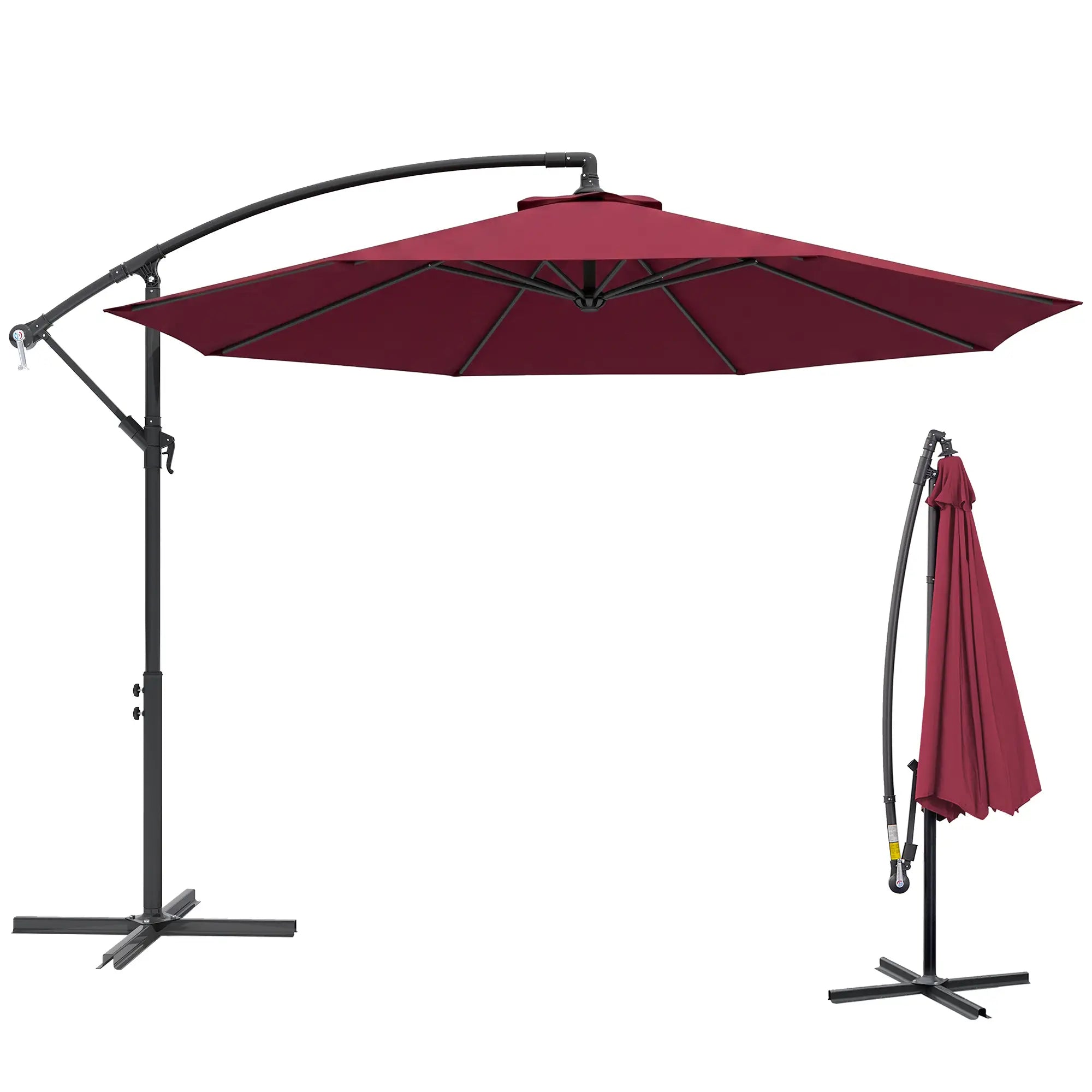 10' Deluxe Patio Umbrella, Banana Hanging Offset Sunshade, Wine Red Cantilever Umbrellas Wine Red at Gallery Canada