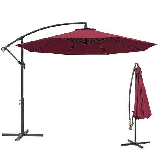 10' Deluxe Patio Umbrella, Banana Hanging Offset Sunshade, Wine Red Cantilever Umbrellas Wine Red at Gallery Canada