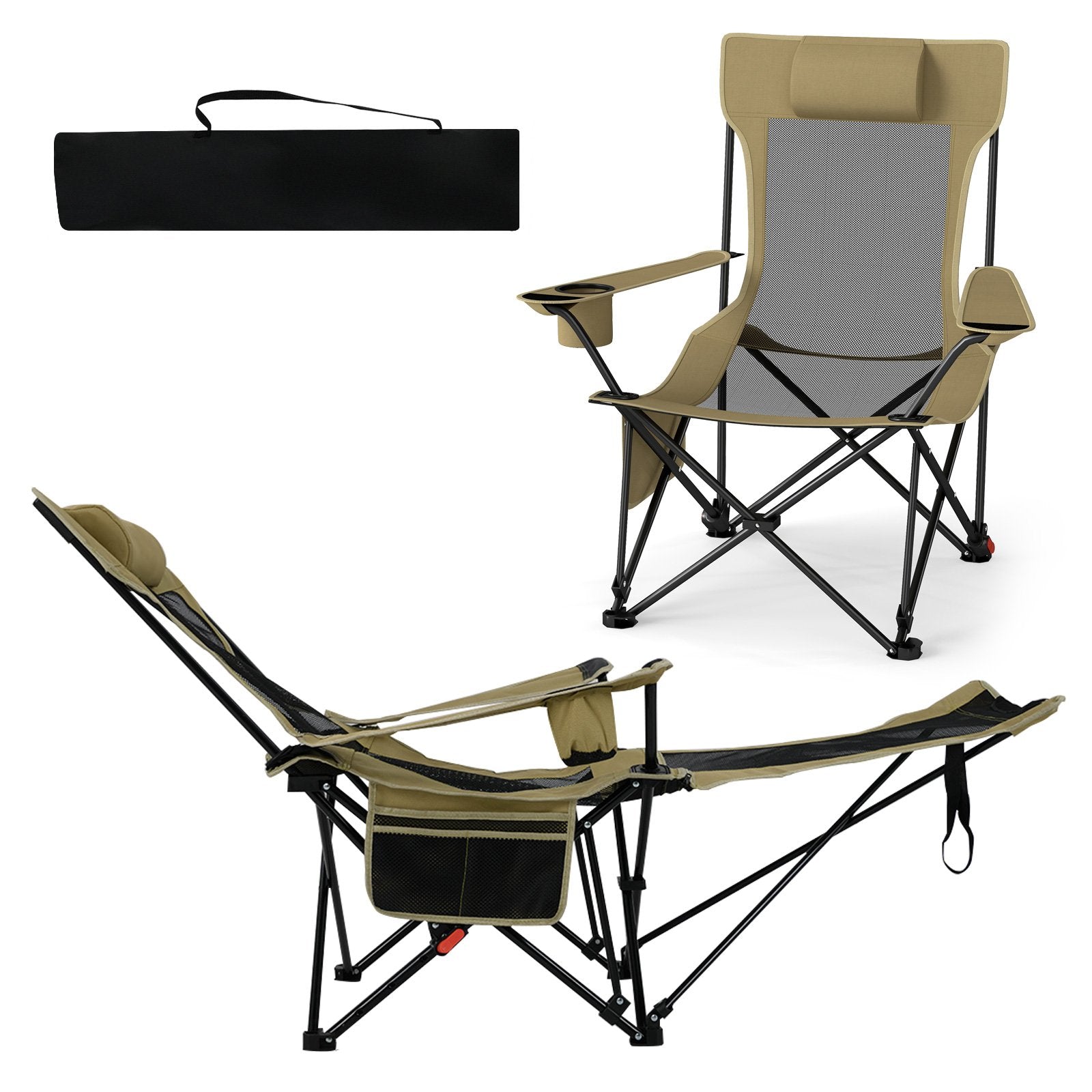 Reclining Camping Chair with Removable Footrest and Adjustable Backrest, Green Outdoor at Gallery Canada