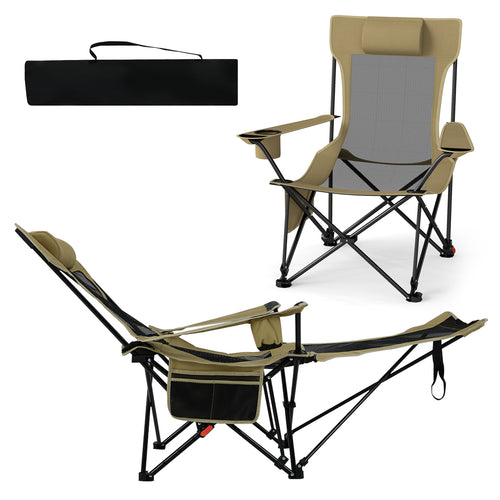 Reclining Camping Chair, Removable Footrest, Adjustable Backrest, Green
