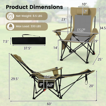 Reclining Camping Chair with Removable Footrest and Adjustable Backrest, Green Outdoor at Gallery Canada