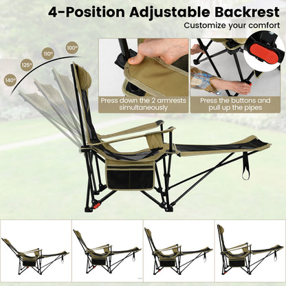 Reclining Camping Chair with Removable Footrest and Adjustable Backrest, Green Outdoor at Gallery Canada