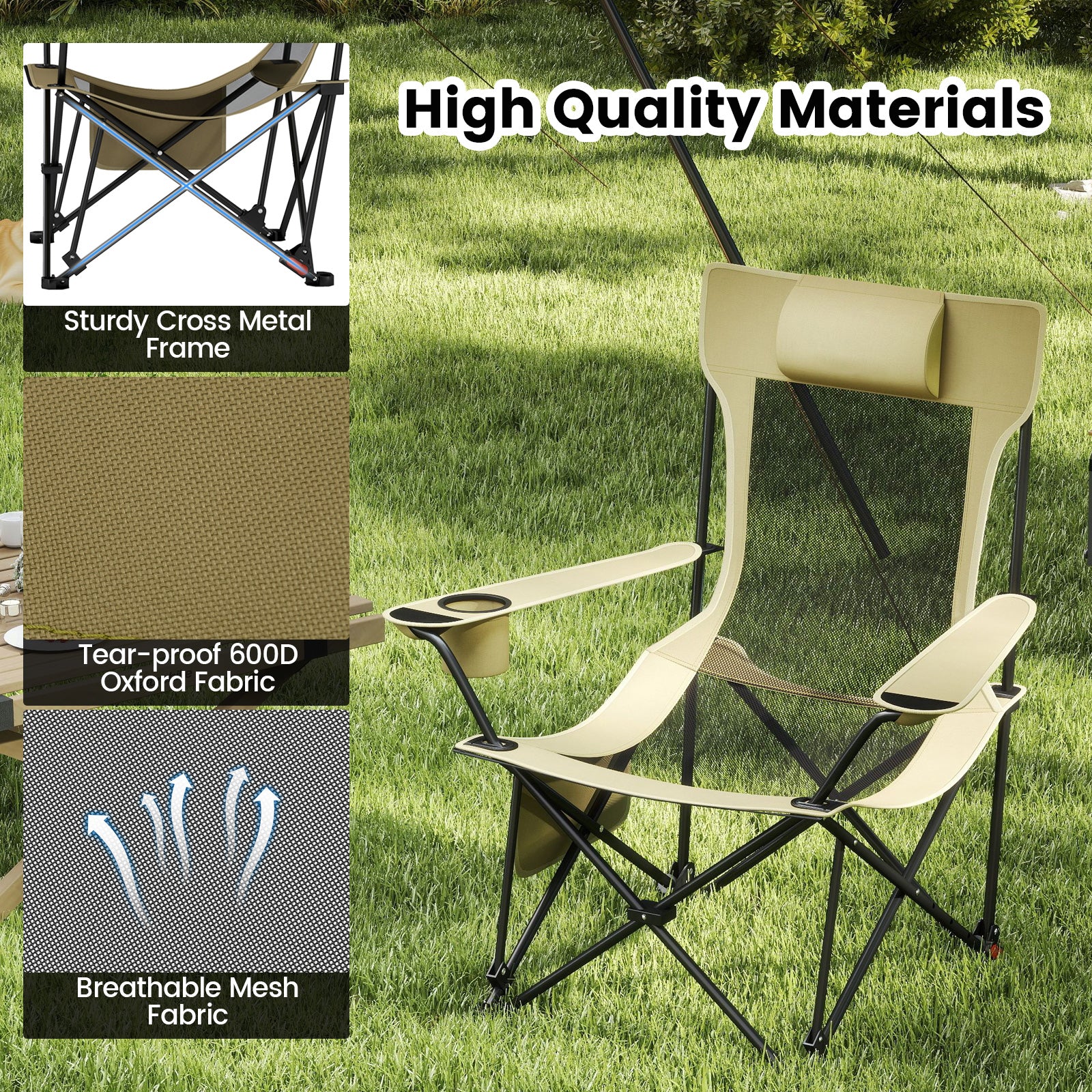Reclining Camping Chair with Removable Footrest and Adjustable Backrest, Green Outdoor at Gallery Canada
