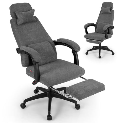 Reclining Office Chair Chenille Fabric Upholstered Computer Desk Chair, Gray Ergonomic Chairs Gray at Gallery Canada