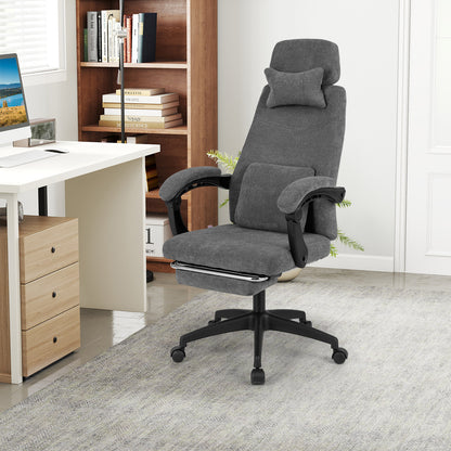 Reclining Office Chair Chenille Fabric Upholstered Computer Desk Chair, Gray Ergonomic Chairs at Gallery Canada
