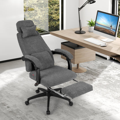 Reclining Office Chair Chenille Fabric Upholstered Computer Desk Chair, Gray Ergonomic Chairs at Gallery Canada