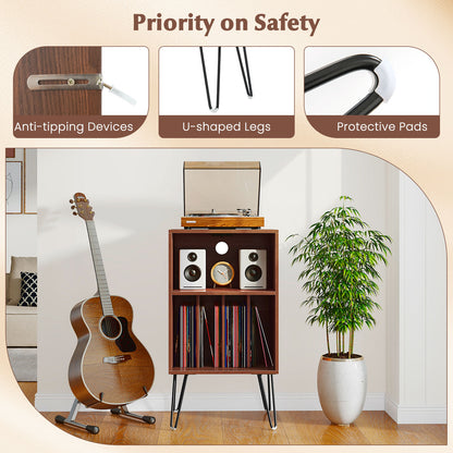 Record Player Stand with Charging Station Turntable Stand with Vinyl Storage, Walnut End & Side Tables at Gallery Canada