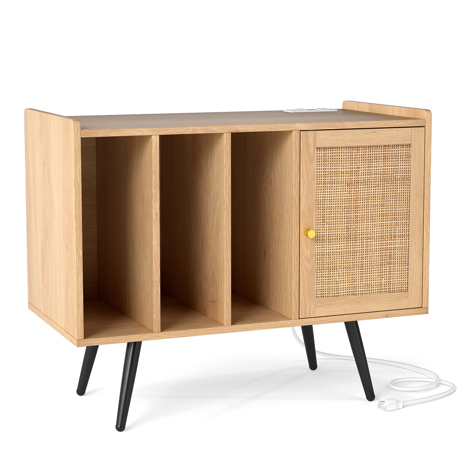 Record Player Stand with Charging Station and Rattan Cabinet for Living Room, Natural End & Side Tables at Gallery Canada