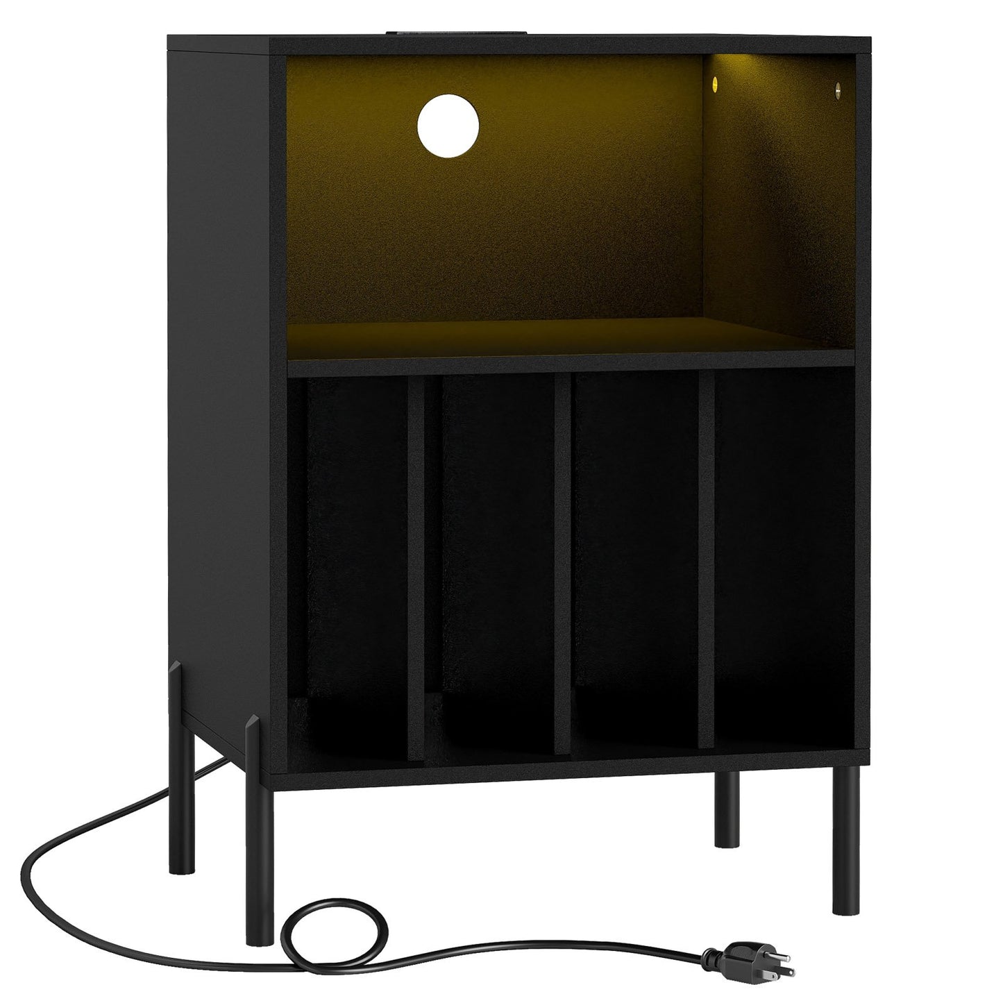 Record Player Stand with LED Light and Charging Station, Black End & Side Tables Black at Gallery Canada