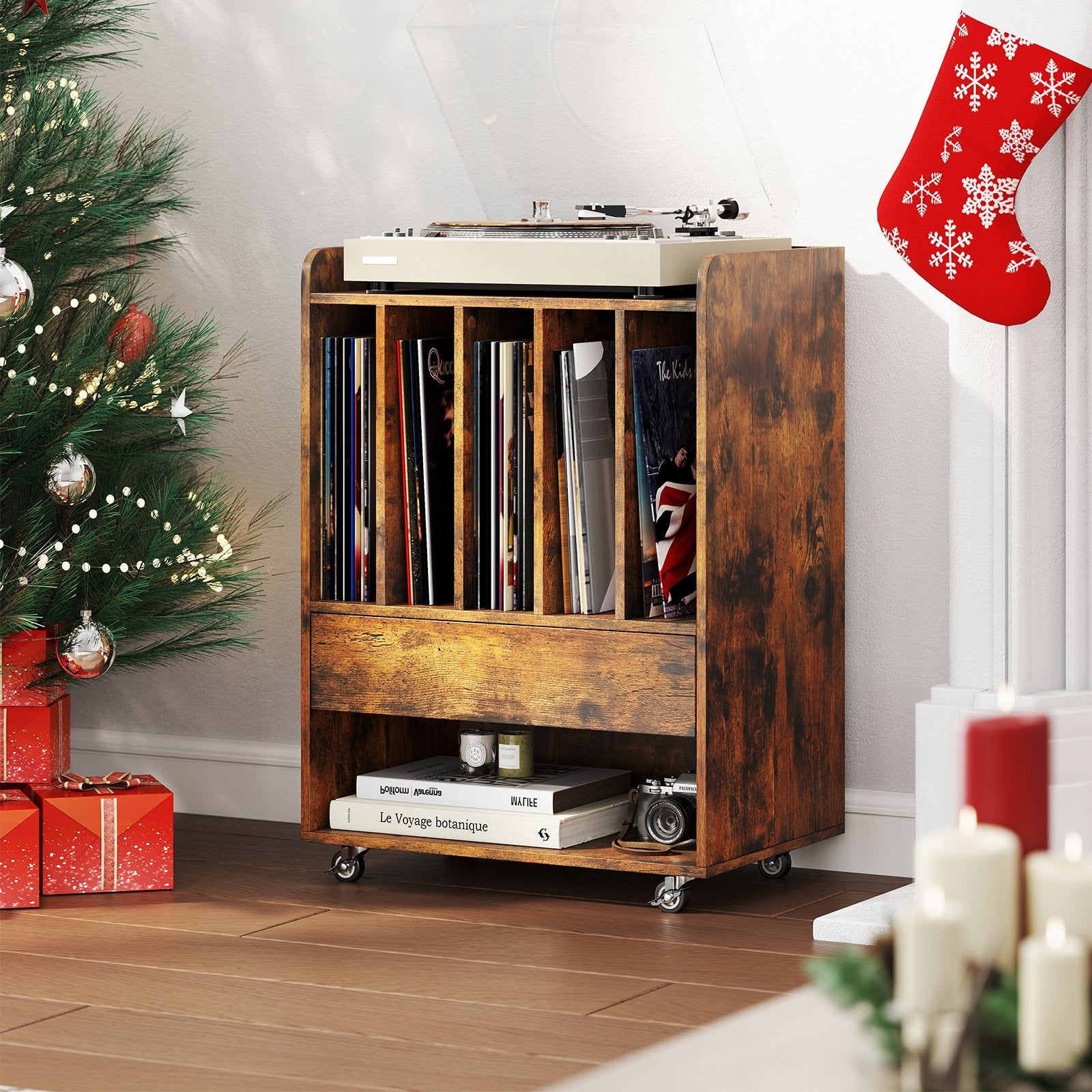 Record Player Stand Turntable Stand with Drawer and Record Holder, Brown Cabinets & Chests at Gallery Canada