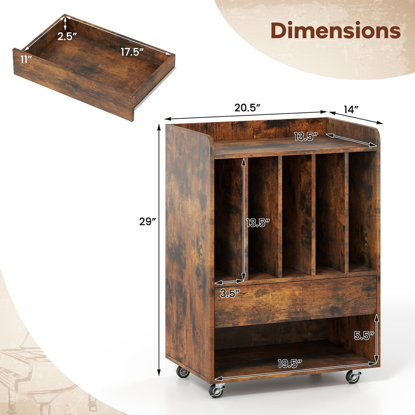 Record Player Stand Turntable Stand with Drawer and Record Holder, Brown Cabinets & Chests at Gallery Canada