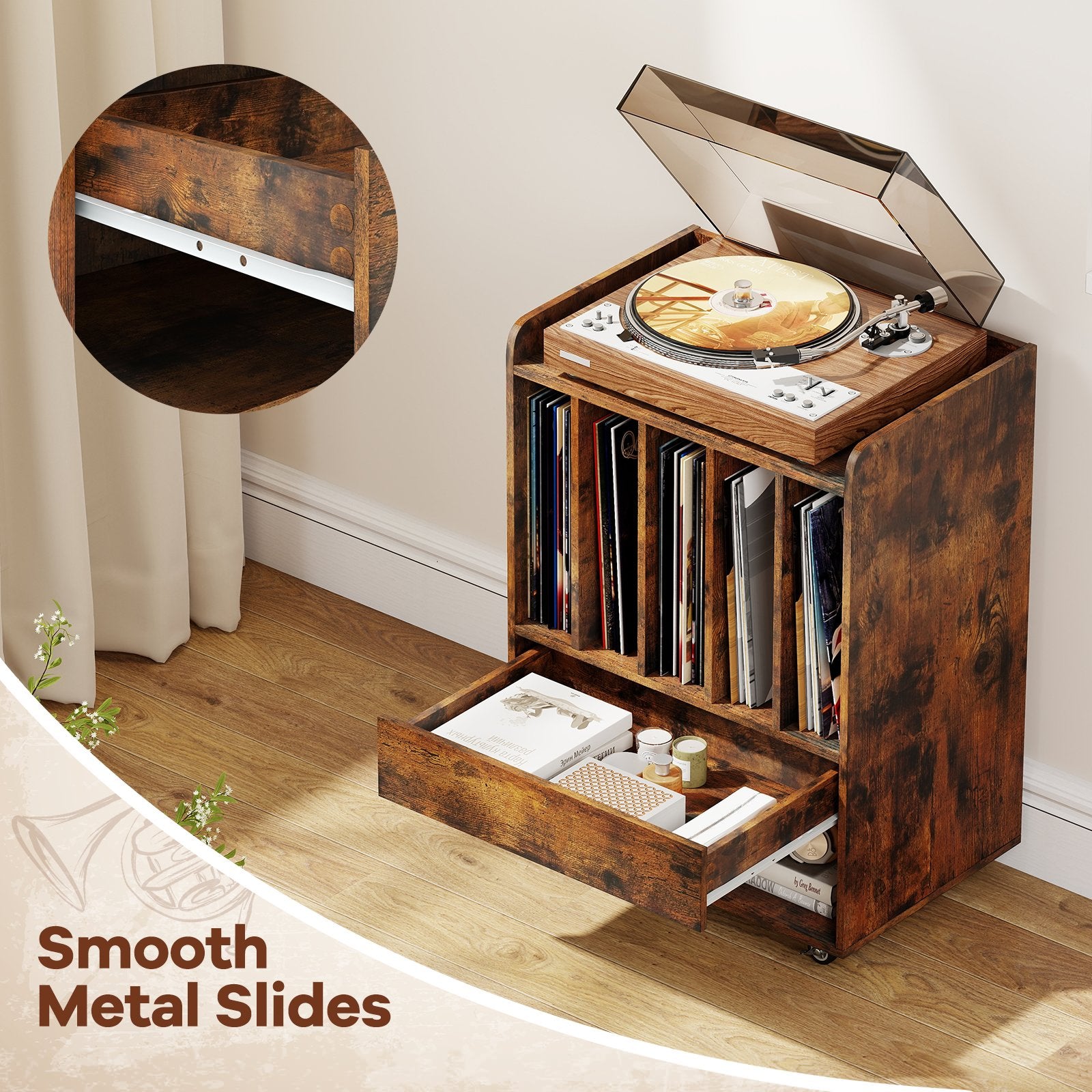 Record Player Stand Turntable Stand with Drawer and Record Holder, Brown Cabinets & Chests at Gallery Canada