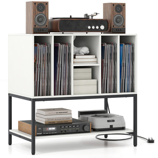 Record Player Stand with Charging Station and Metal Frame, White End & Side Tables White at Gallery Canada