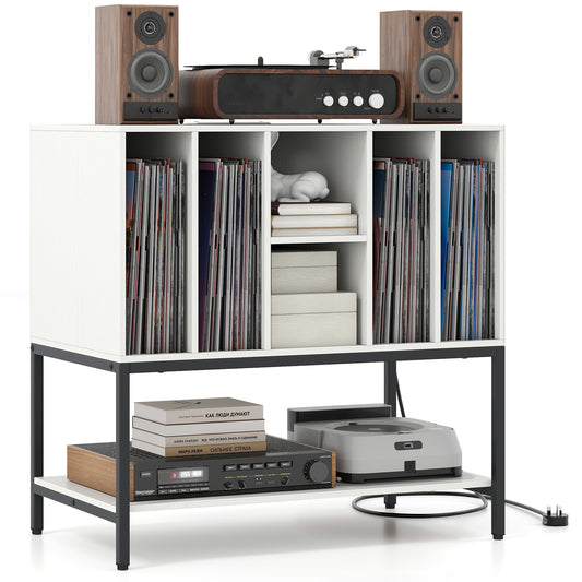 Record Player Stand With Charging Station, Metal Frame, White End & Side Tables White at Gallery Canada