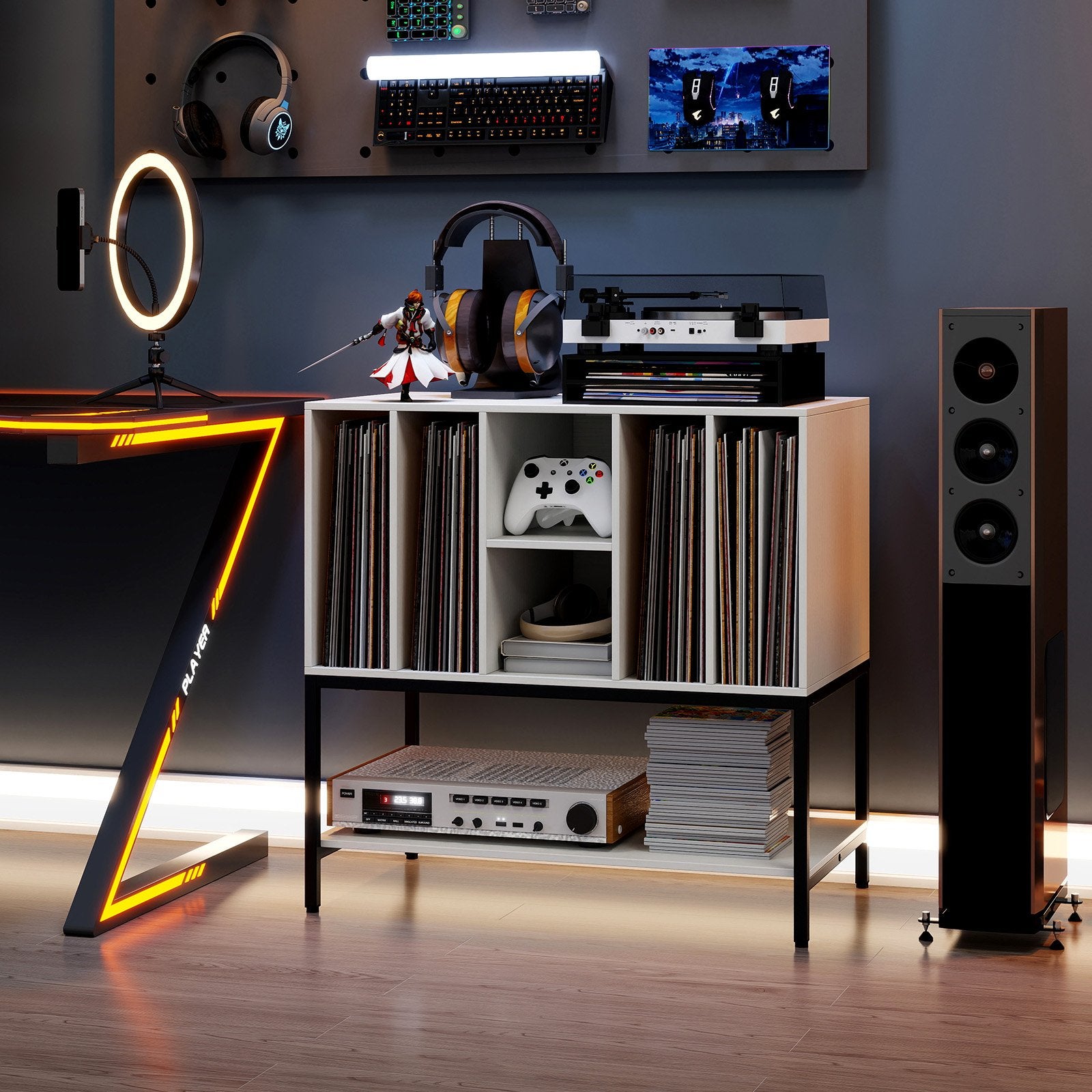 Record Player Stand with Charging Station and Metal Frame, White End & Side Tables at Gallery Canada