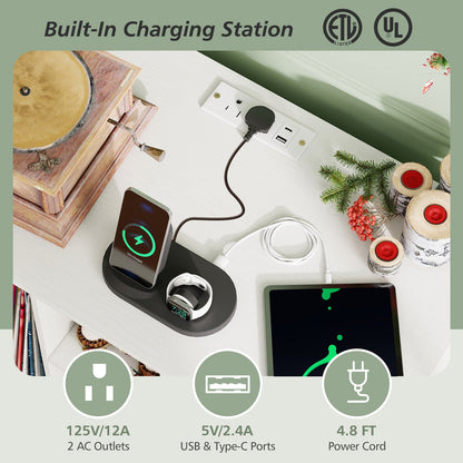 Record Player Stand with Charging Station and Metal Frame, White End & Side Tables at Gallery Canada