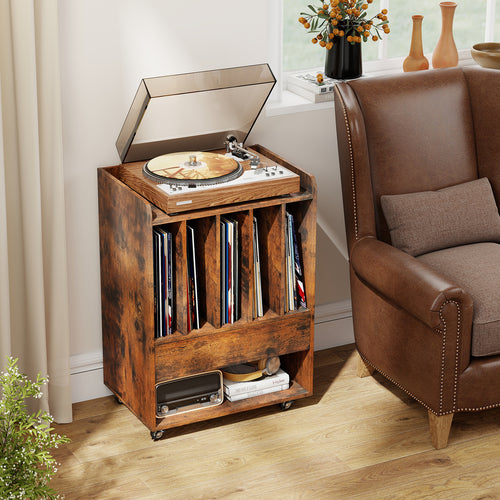 Record Player Stand With Drawer And Record Holder, Brown