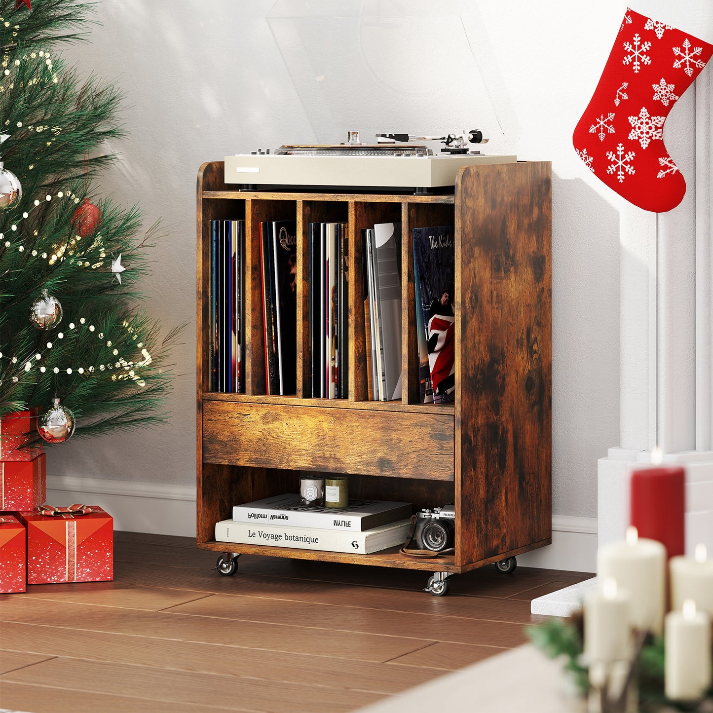 Record Player Stand With Drawer And Record Holder, Brown Cabinets & Chests at Gallery Canada