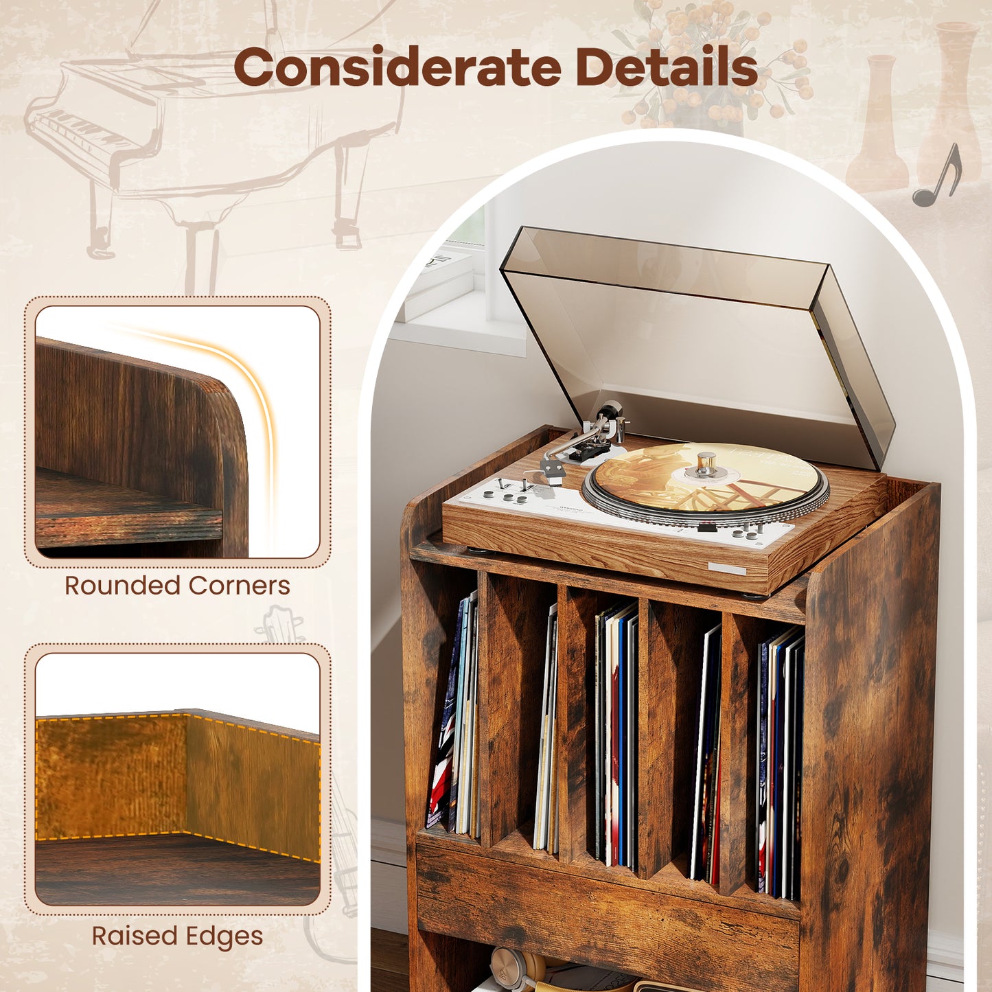 Record Player Stand With Drawer And Record Holder, Brown Cabinets & Chests at Gallery Canada