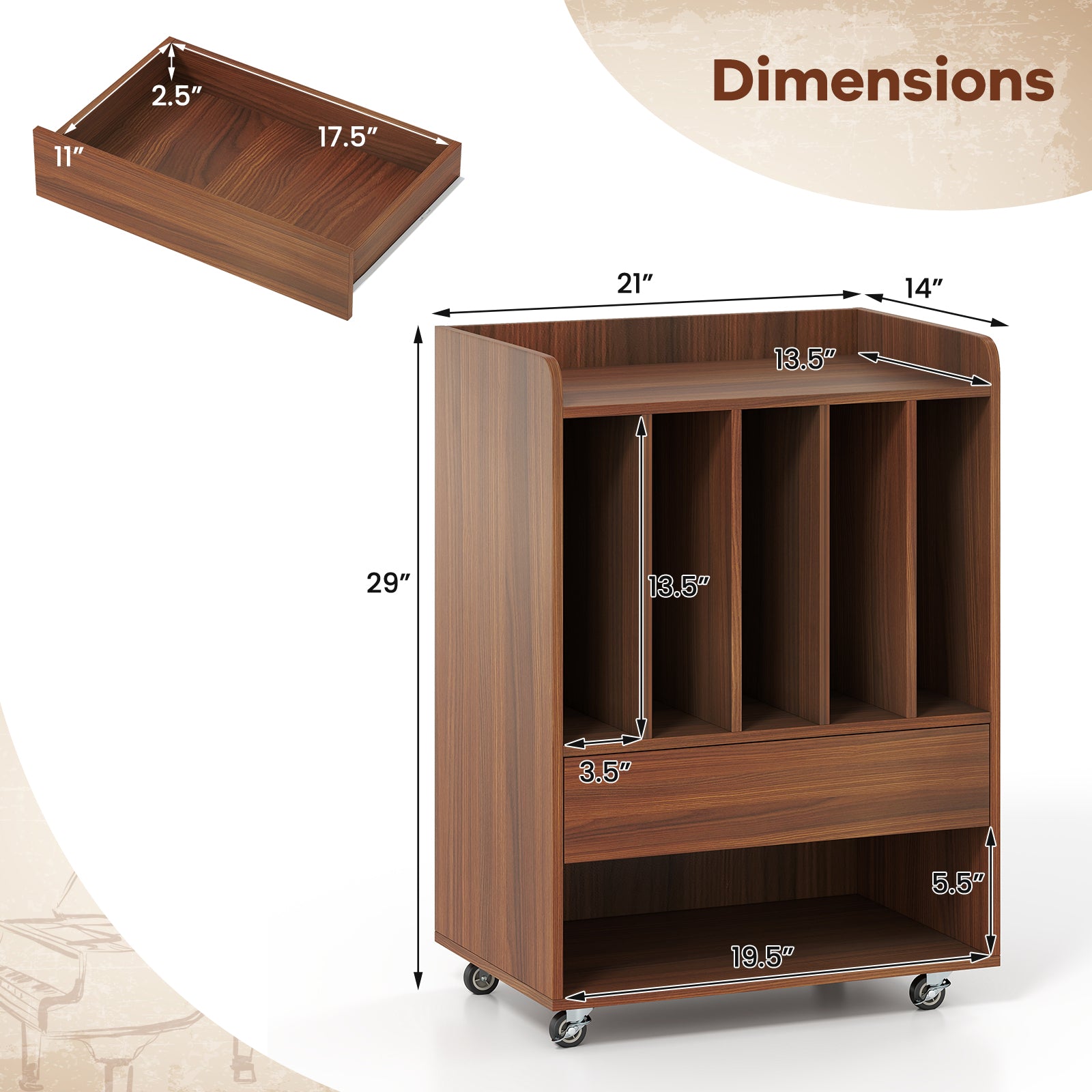 Record Player Stand With Drawer, Record Holder, Walnut Cabinets & Chests at Gallery Canada