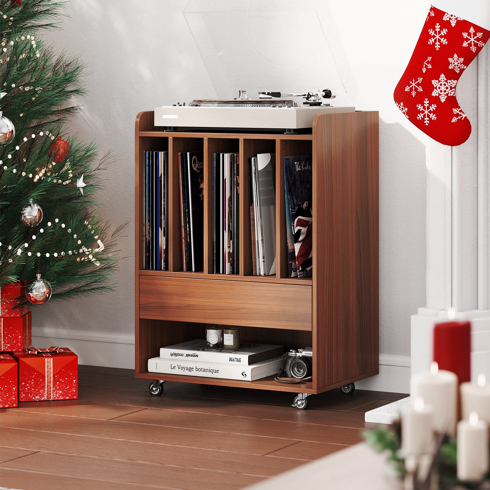 Record Player Stand With Drawer, Record Holder, Walnut Cabinets & Chests at Gallery Canada