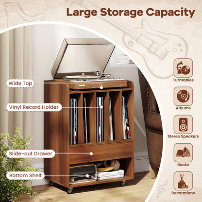 Record Player Stand With Drawer, Record Holder, Walnut Cabinets & Chests at Gallery Canada
