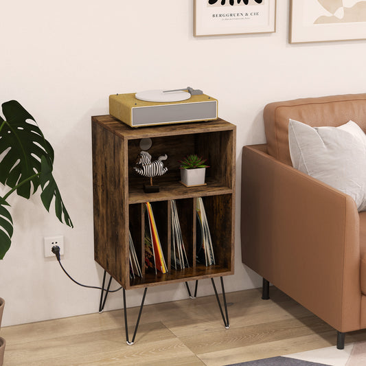 Record Player Stand With Charging Station, Rustic Brown End & Side Tables Rustic Brown at Gallery Canada