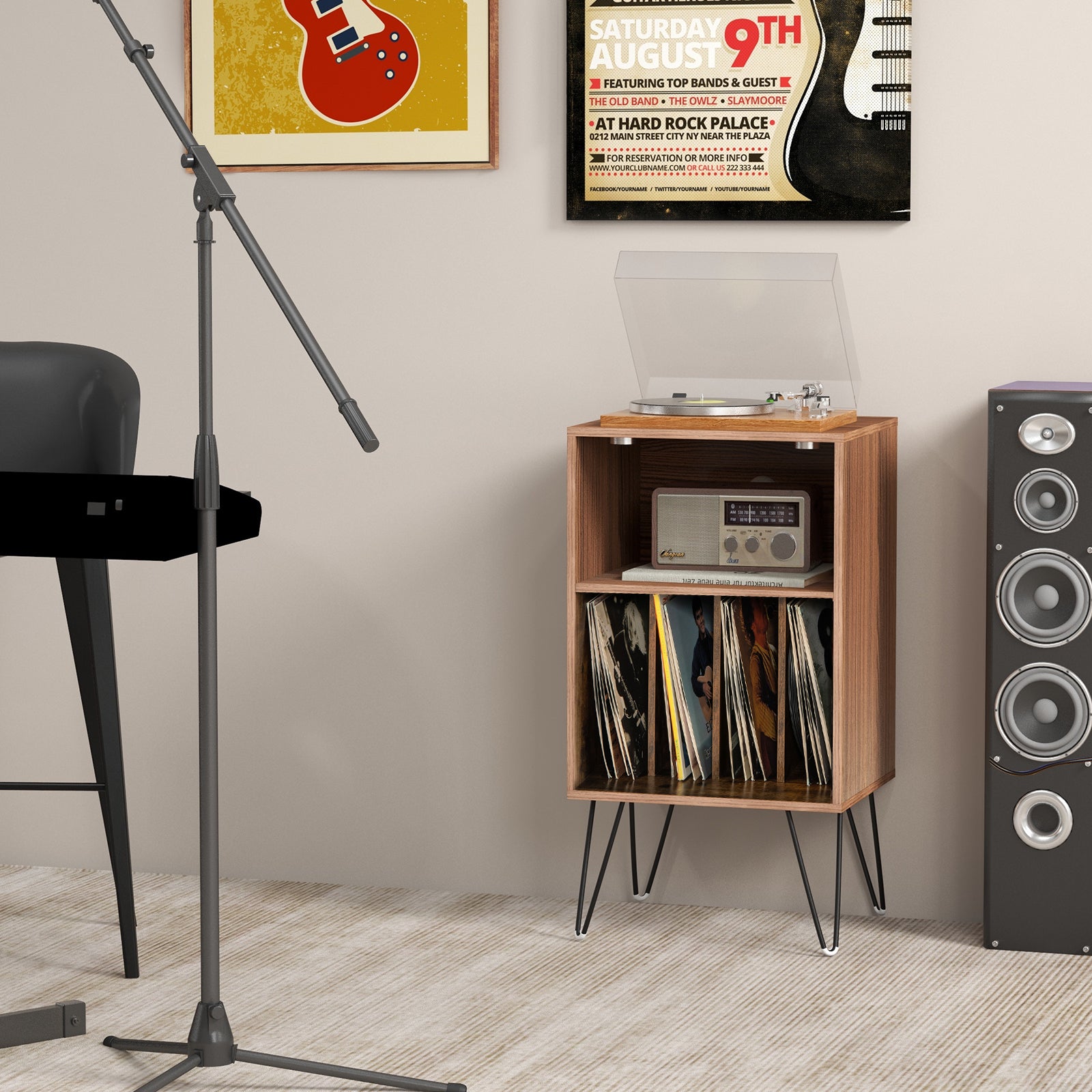 Record Player Stand With Charging Station, Rustic Brown End & Side Tables at Gallery Canada