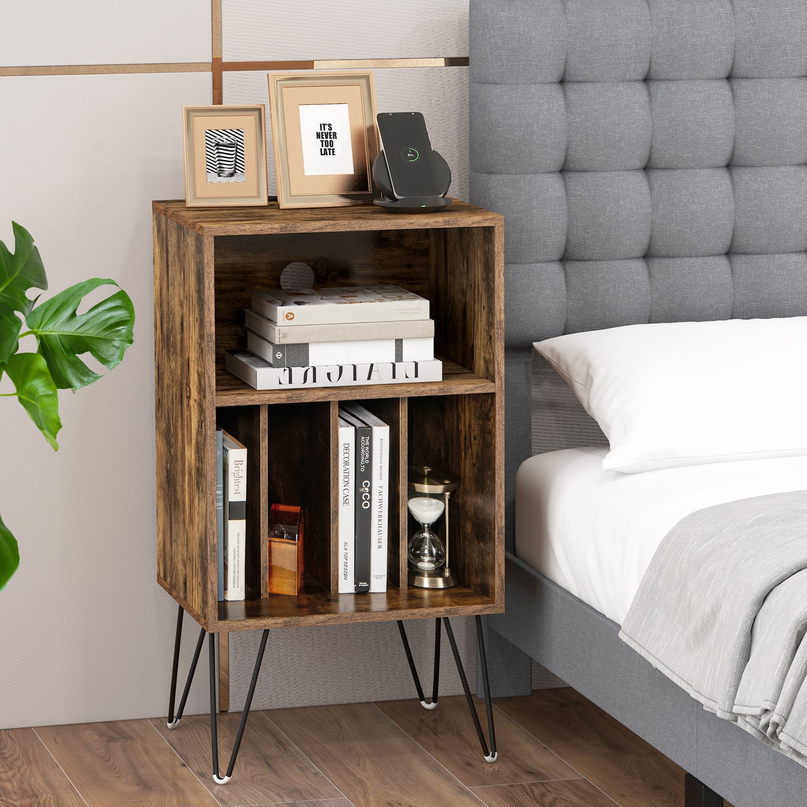 Record Player Stand With Charging Station, Rustic Brown End & Side Tables at Gallery Canada