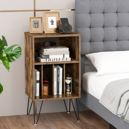 Record Player Stand With Charging Station, Rustic Brown End & Side Tables at Gallery Canada