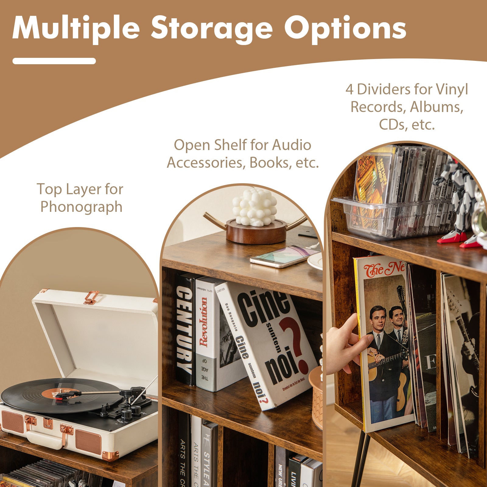 Record Player Stand With Charging Station, Rustic Brown End & Side Tables at Gallery Canada