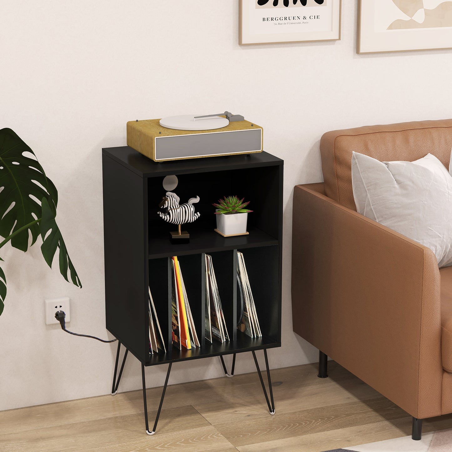 Record Player Stand With Charging Station, Black End & Side Tables at Gallery Canada