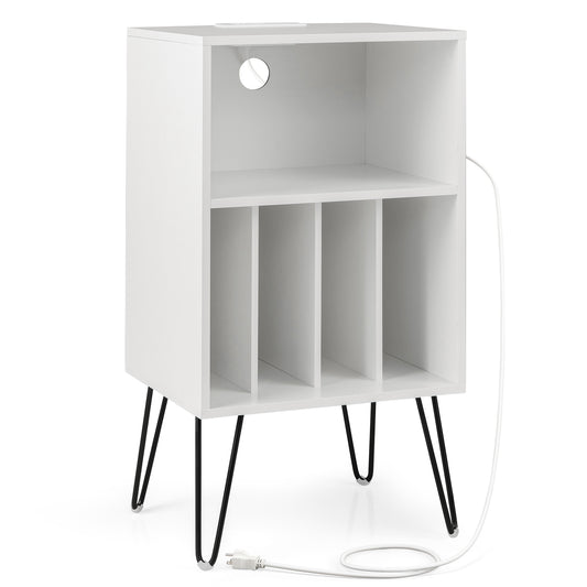 Record Player Stand With Charging Station, White End & Side Tables White at Gallery Canada