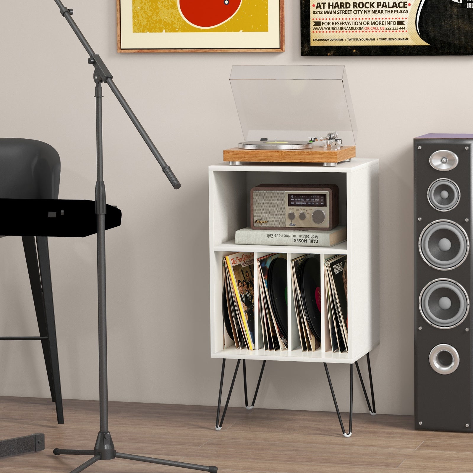 Record Player Stand With Charging Station, White End & Side Tables at Gallery Canada