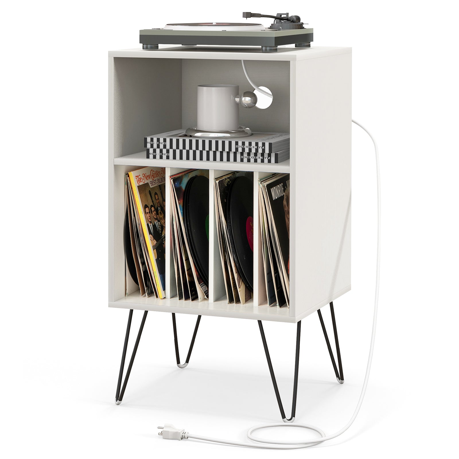 Record Player Stand With Charging Station, White End & Side Tables at Gallery Canada