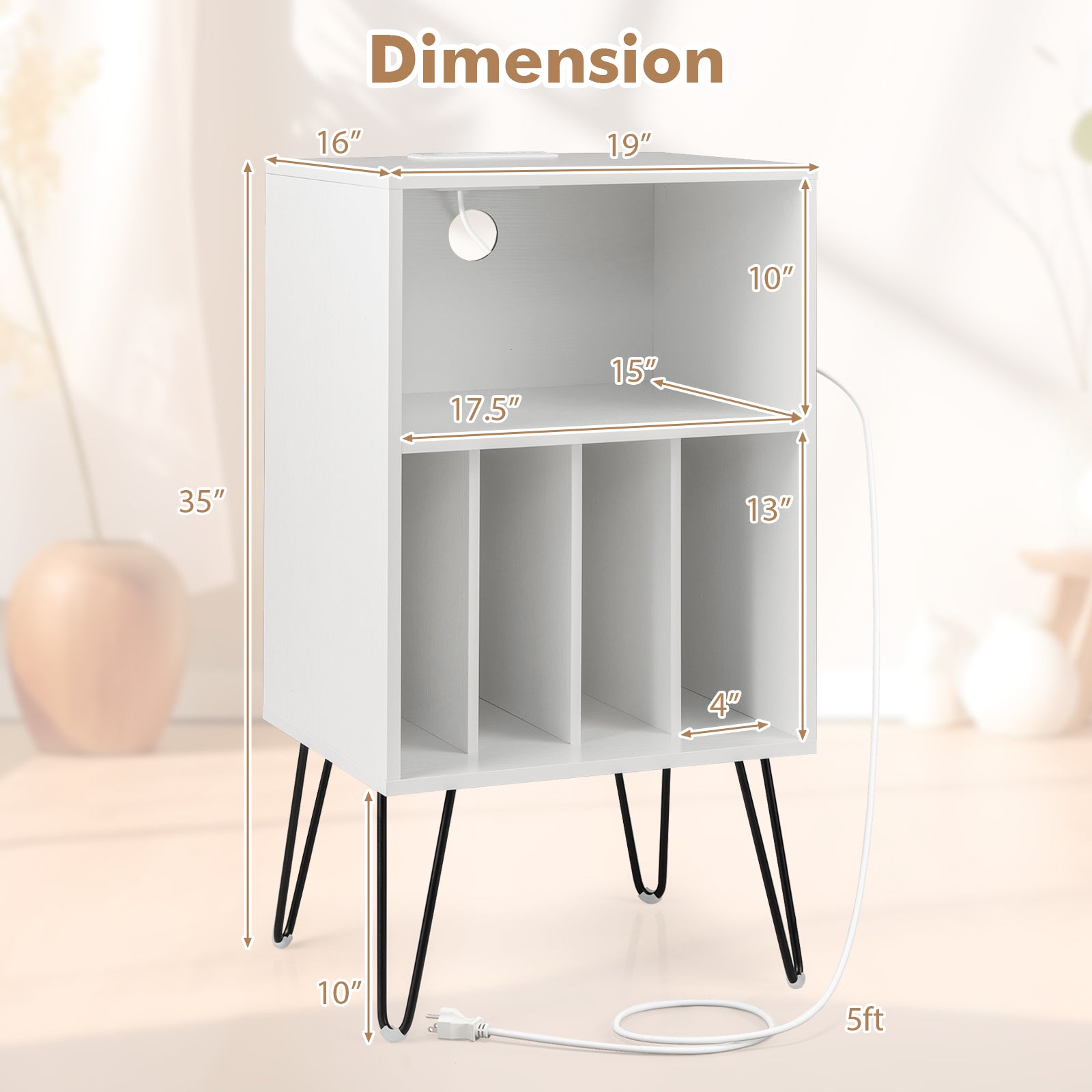 Record Player Stand With Charging Station, White End & Side Tables at Gallery Canada