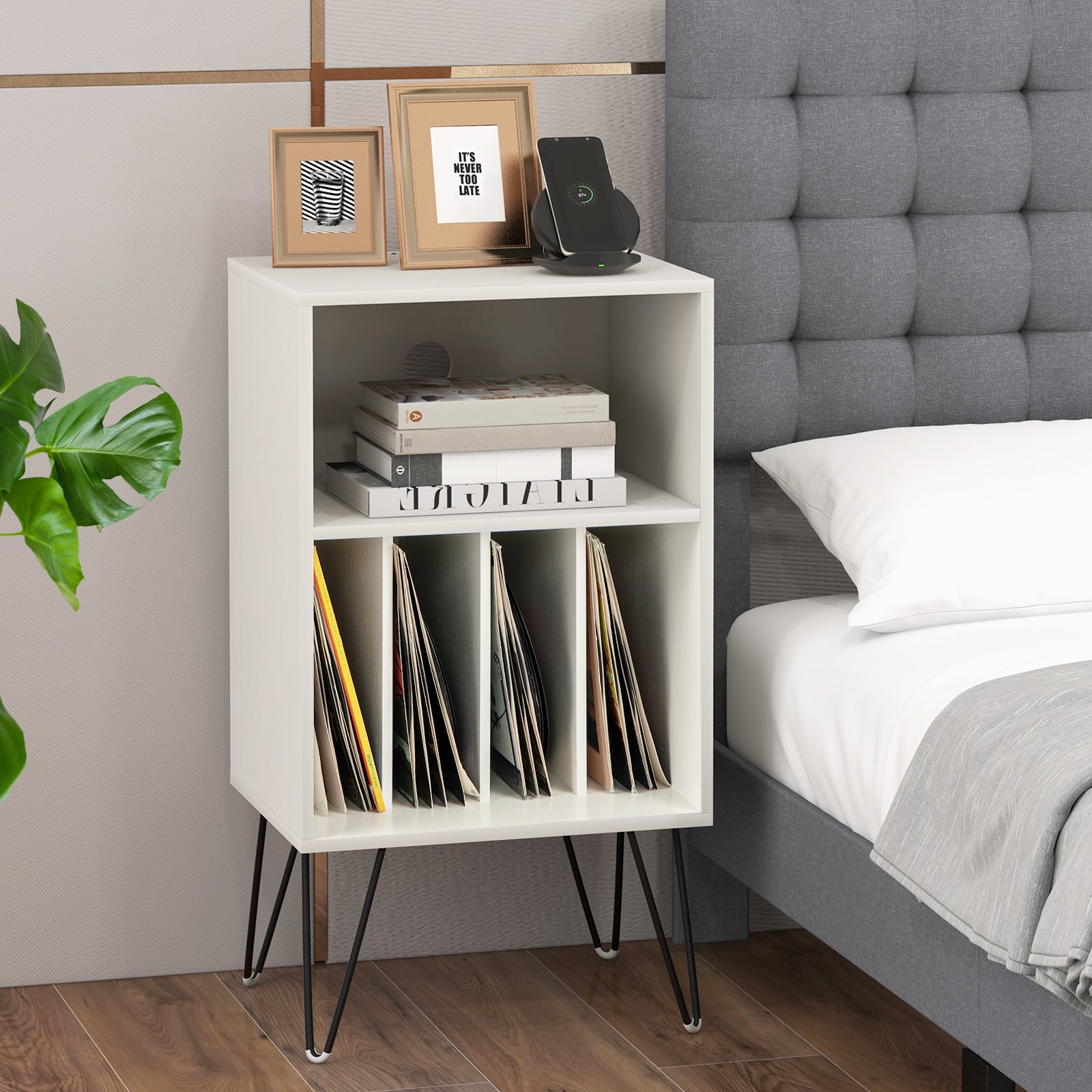 Record Player Stand With Charging Station, White End & Side Tables at Gallery Canada