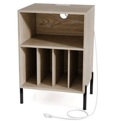 Support de tourne-disque avec étagère de rangement, station de recharge, naturel