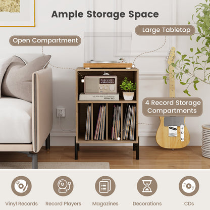 Support de tourne-disque avec étagère de rangement, station de recharge, naturel