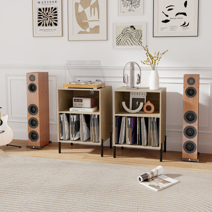 Support de tourne-disque avec étagère de rangement, station de recharge, naturel