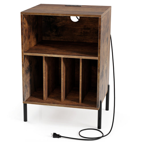 Record Player Stand With Storage Shelf, Charging Station, Coffee