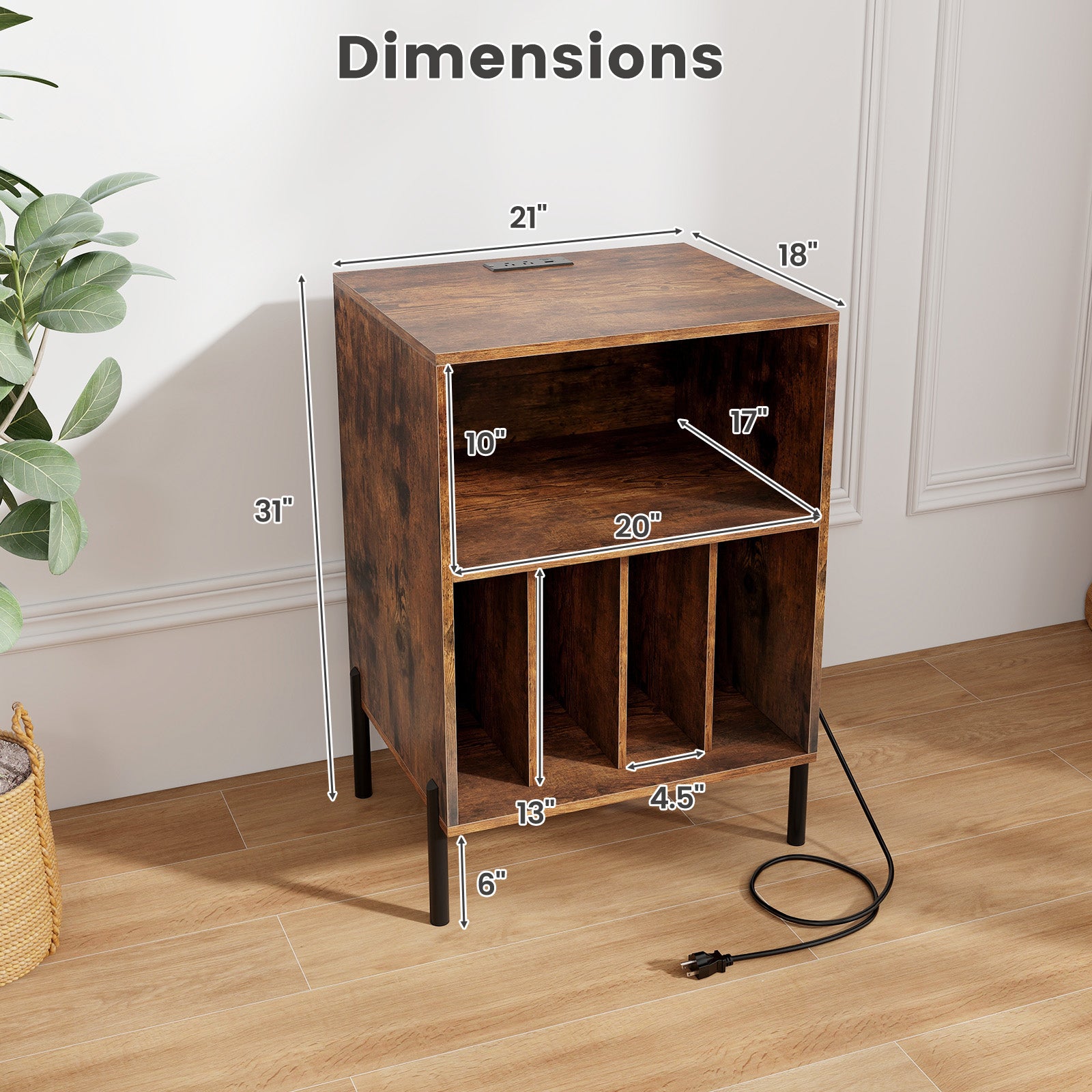 Record Player Stand With Storage Shelf, Charging Station, Coffee End & Side Tables at Gallery Canada