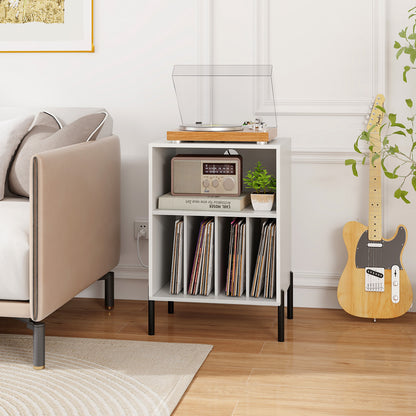 Record Player Stand With Storage Shelf And Charging Station, White End & Side Tables at Gallery Canada