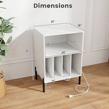 Record Player Stand With Storage Shelf And Charging Station, White End & Side Tables at Gallery Canada